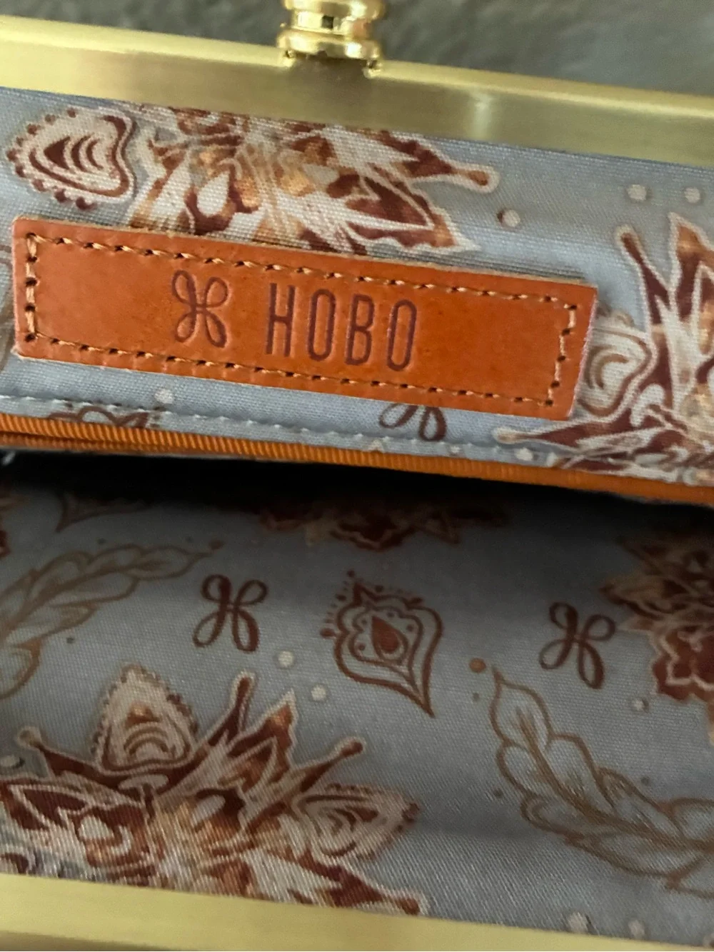 Hobo Black Embossed Leather Clutch / crossbody with matte Gold Trim